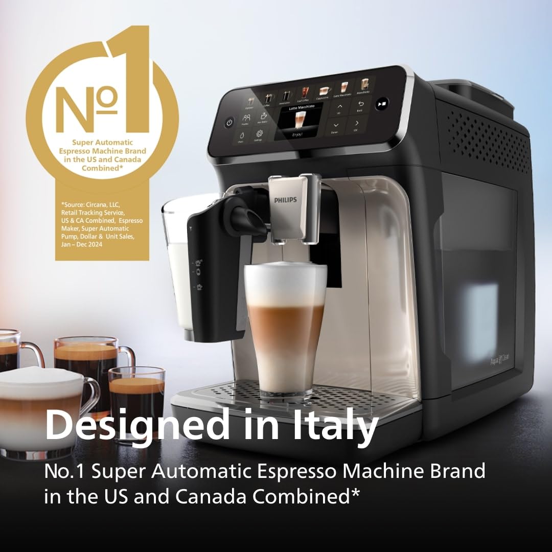 Philips 4400 Series Fully Automatic Espresso Machine, LatteGo Milk System, Integrated Grinder, 12 Hot & Iced Coffee Pre-Sets, Quick Start, SilentBrew