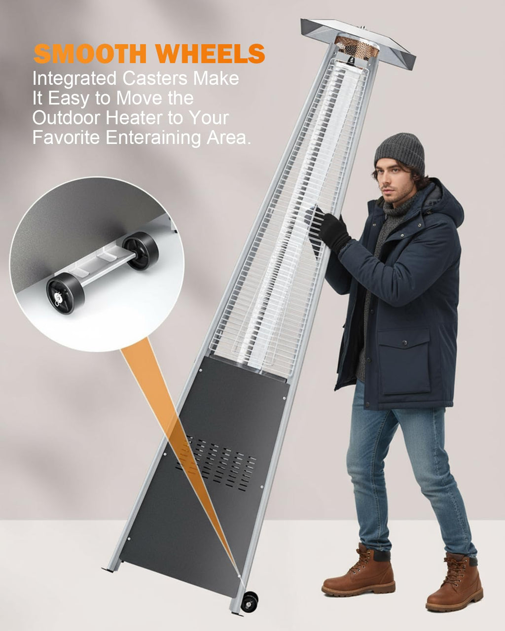 Pyramid Patio Heater, 48000 BTU Fast Heating Outdoor Heater for Large Spaces with Wheels & Weatherproof Cover, Triple Protection System for