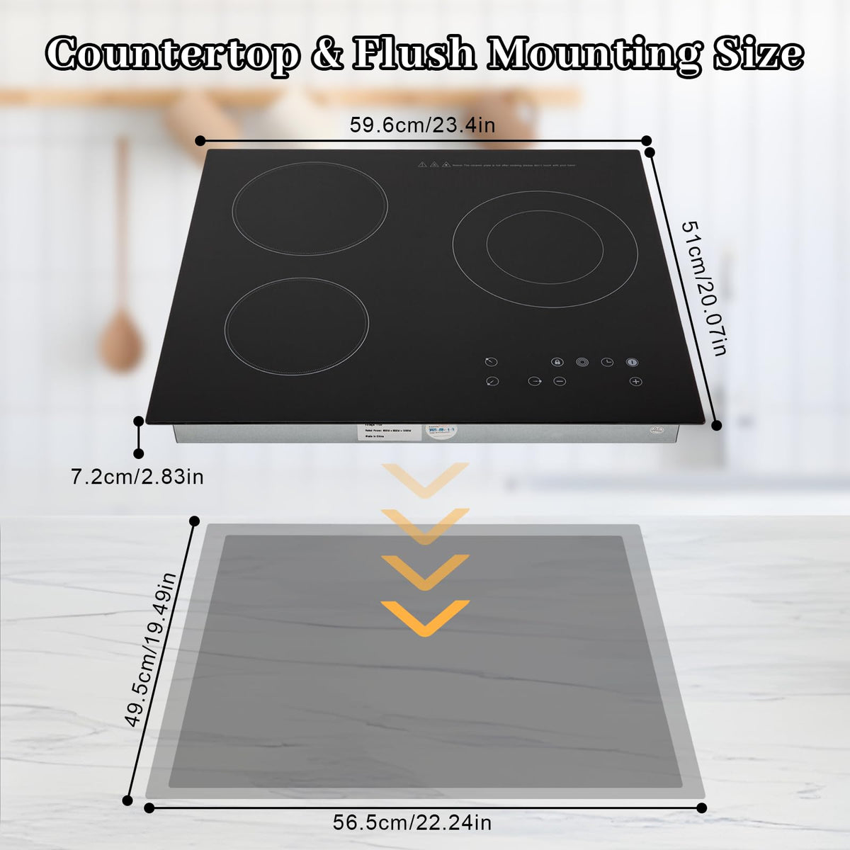 3000W 110V Cooktop Portable 4 Burners Electric Built-in Cooktop Sensor Touch Control Countertop Electric Hot Plate with Kid Safety Lock and 2H Timer