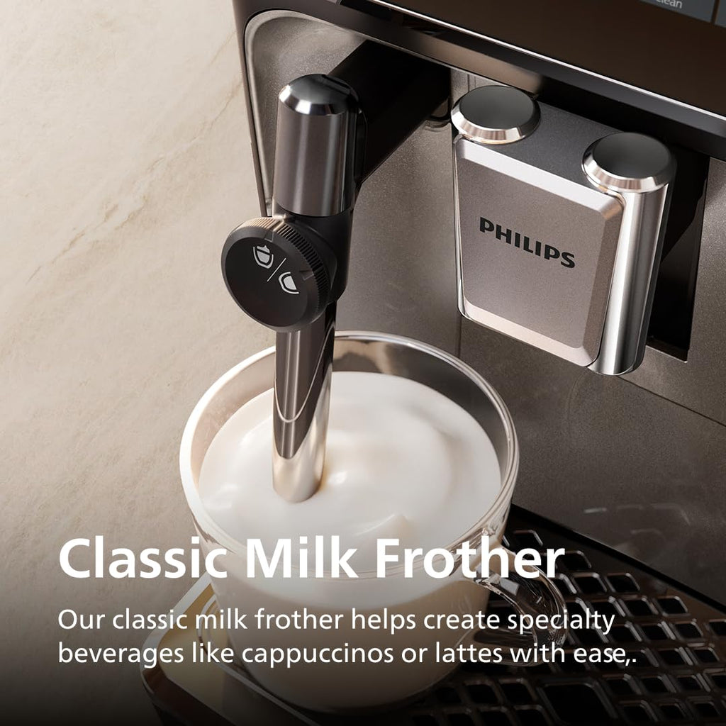 Philips 3300 Series Fully Automatic Espresso Machine with LatteGo Milk System and integrated grinder, 6 Hot & Iced Coffee Pre-Sets, 40% Quieter