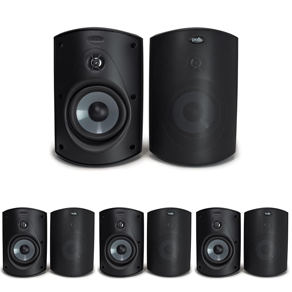 Polk Audio Atrium 4 Weatherproof Outdoor Speakers with Powerful Bass (Pair, Black), All-Weather Durability, Broad Sound Coverage, Speed-Lock Mounting