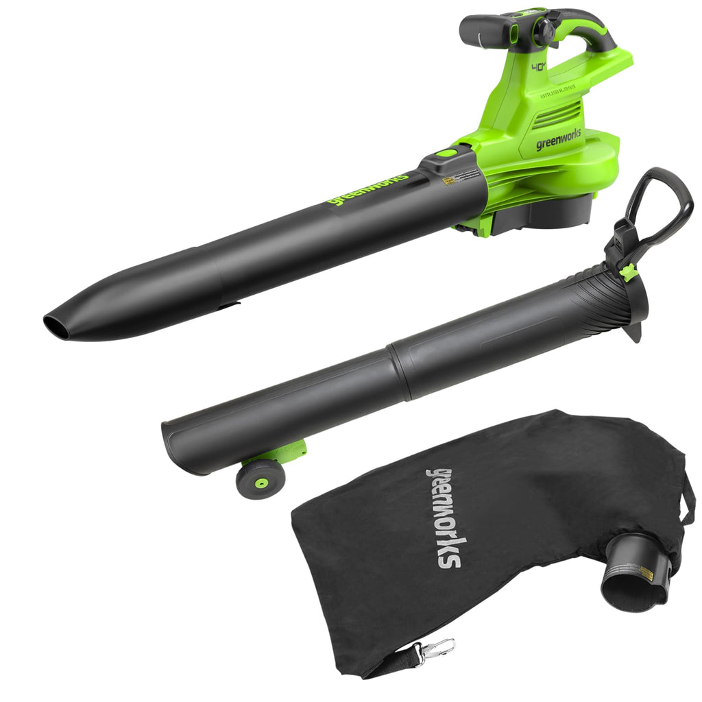 Greenworks 40V (230 MPH / 505 CFM) Cordless Brushless Leaf Blower/Vacuum with Bag, High Power, Lightweight & Quiet for Yard Debris Cleanup, Includes