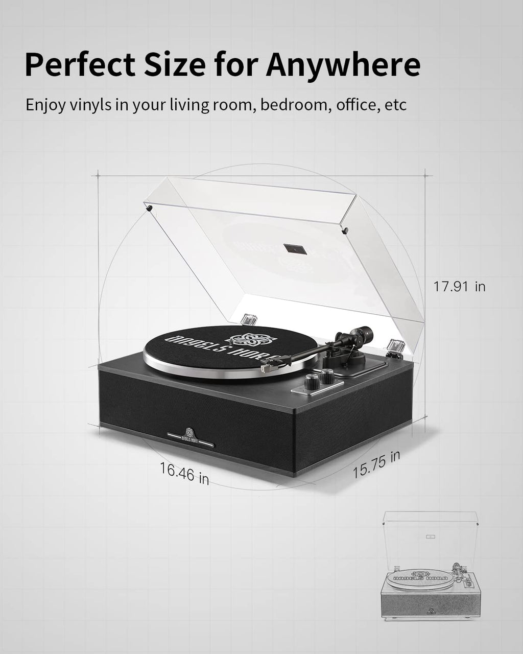 ANGELS HORN Vinyl Record Player, Bluetooth Turntable with Built in Speakers Phono Preamp, High Fidelity Turntables for Vinyl Records with Magnetic