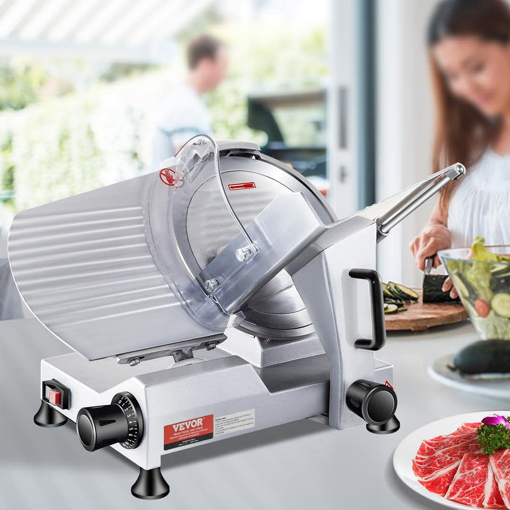 VEVOR Commercial Meat Slicer, 10 inch Electric Food Slicer, 240W Frozen Meat Deli Slicer, Premium Chromium-plated Steel Blade Semi-Auto Meat Slicer