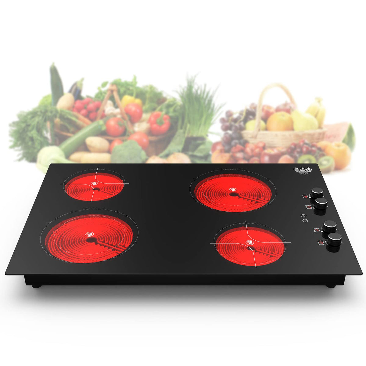 4 Burner Electric Cooktop,7200W Built-in & Countertop 4 Burner Electric Stove Top with 9 Power Levels, Child Safety Lock & 99mins Timer, 30 inch
