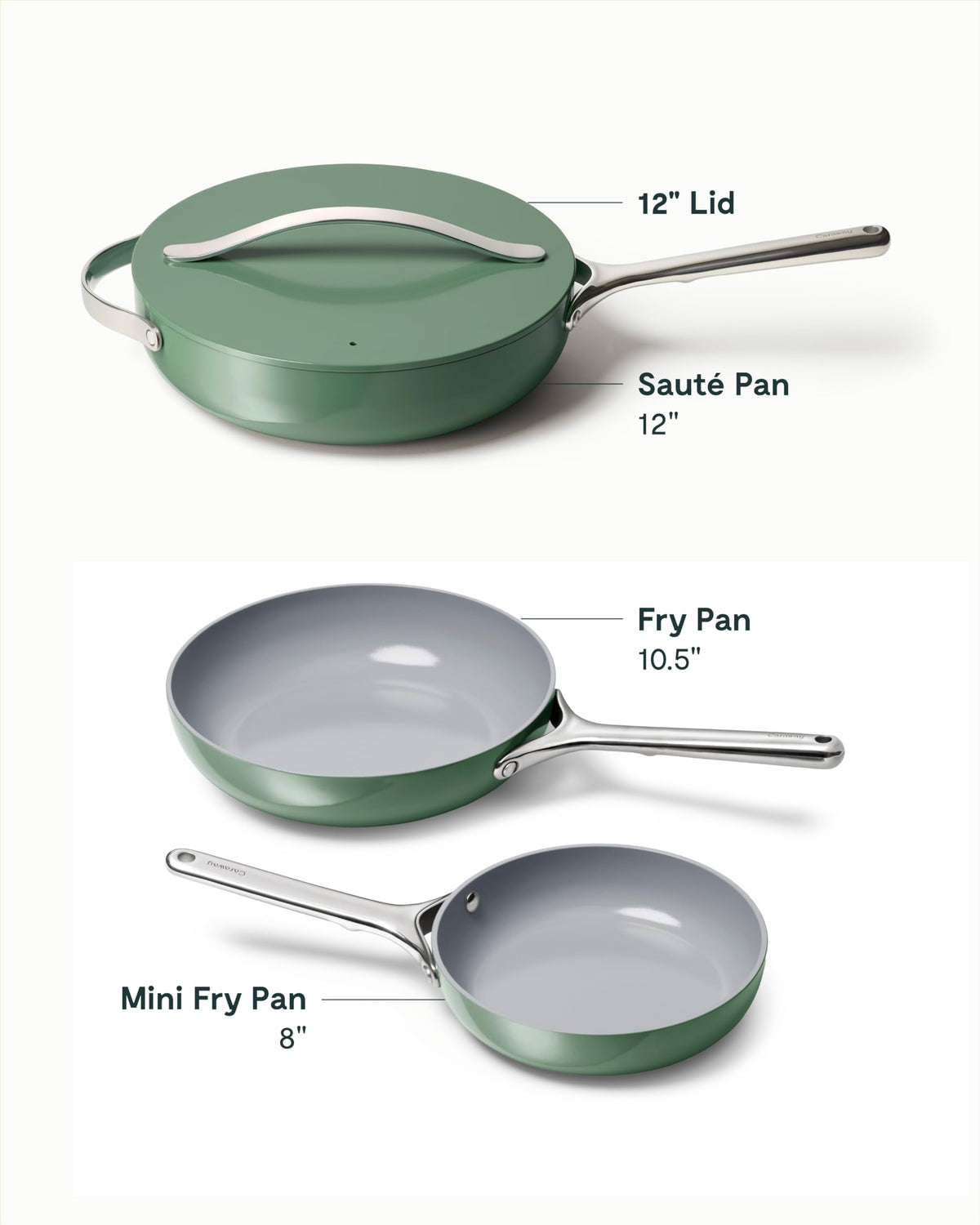 Caraway 4-Piece Fry Pan Set - Non-Stick Frying Pans (10.5 & 8) & Non-Stick Saut Pan - Non Toxic, PTFE & PFOA Free - Oven Safe & Compatible with