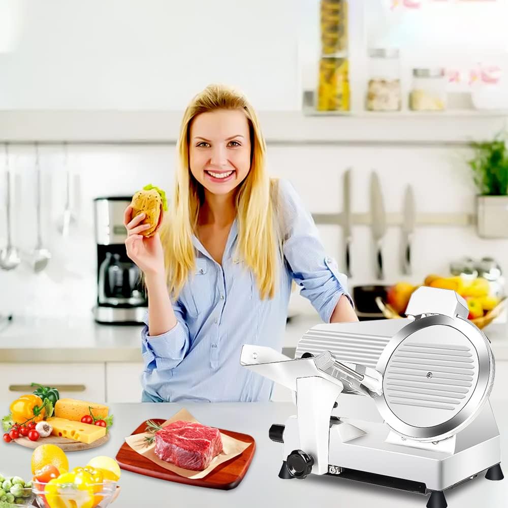 Meat Slicer10-inch 340W Home Use and for Commercial Electric Food Slicer with Chromium-plated Steel Blade and Built-in Sharpening Stone Easy to Clean