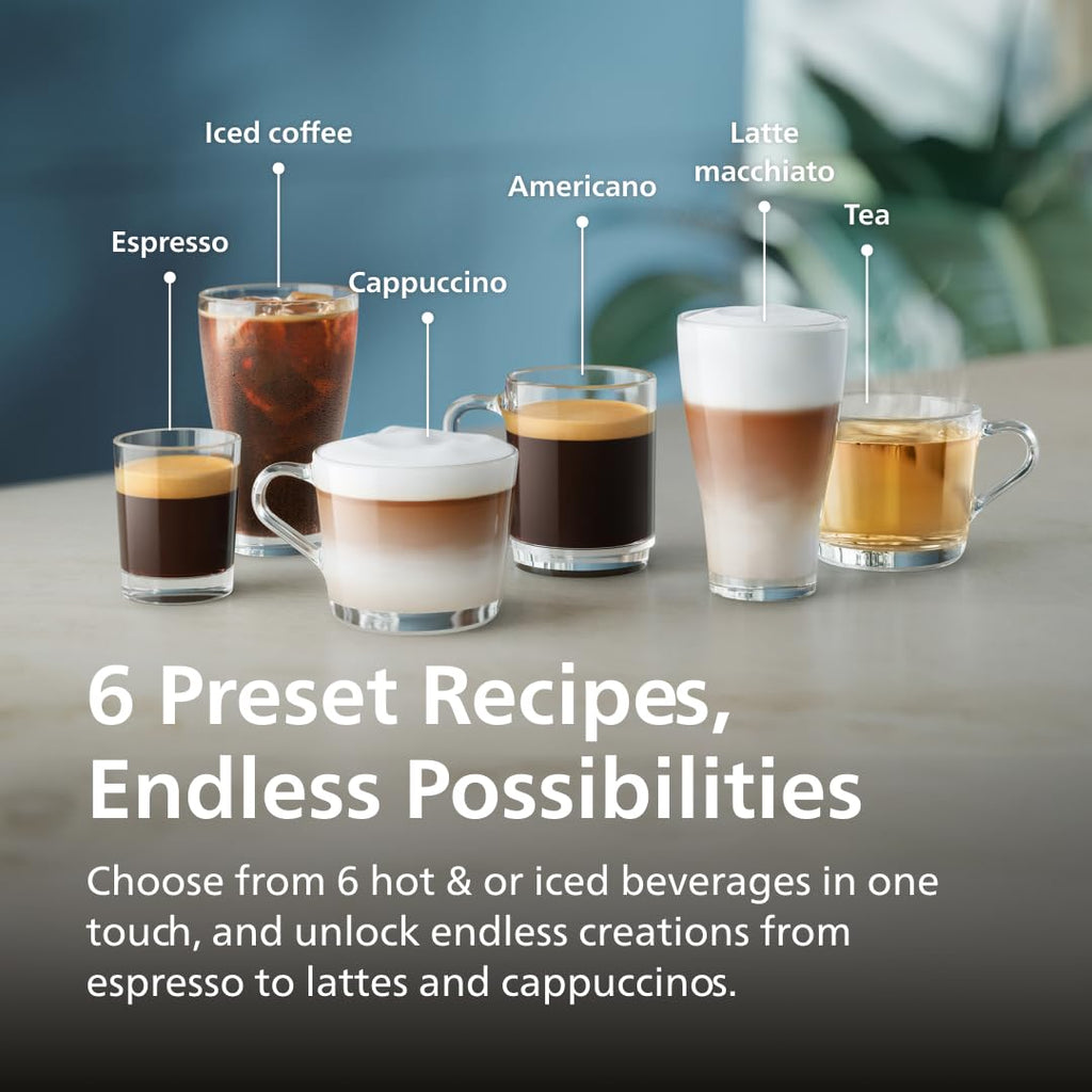 Philips 3300 Series Fully Automatic Espresso Machine with LatteGo Milk System and integrated grinder, 6 Hot & Iced Coffee Pre-Sets, 40% Quieter