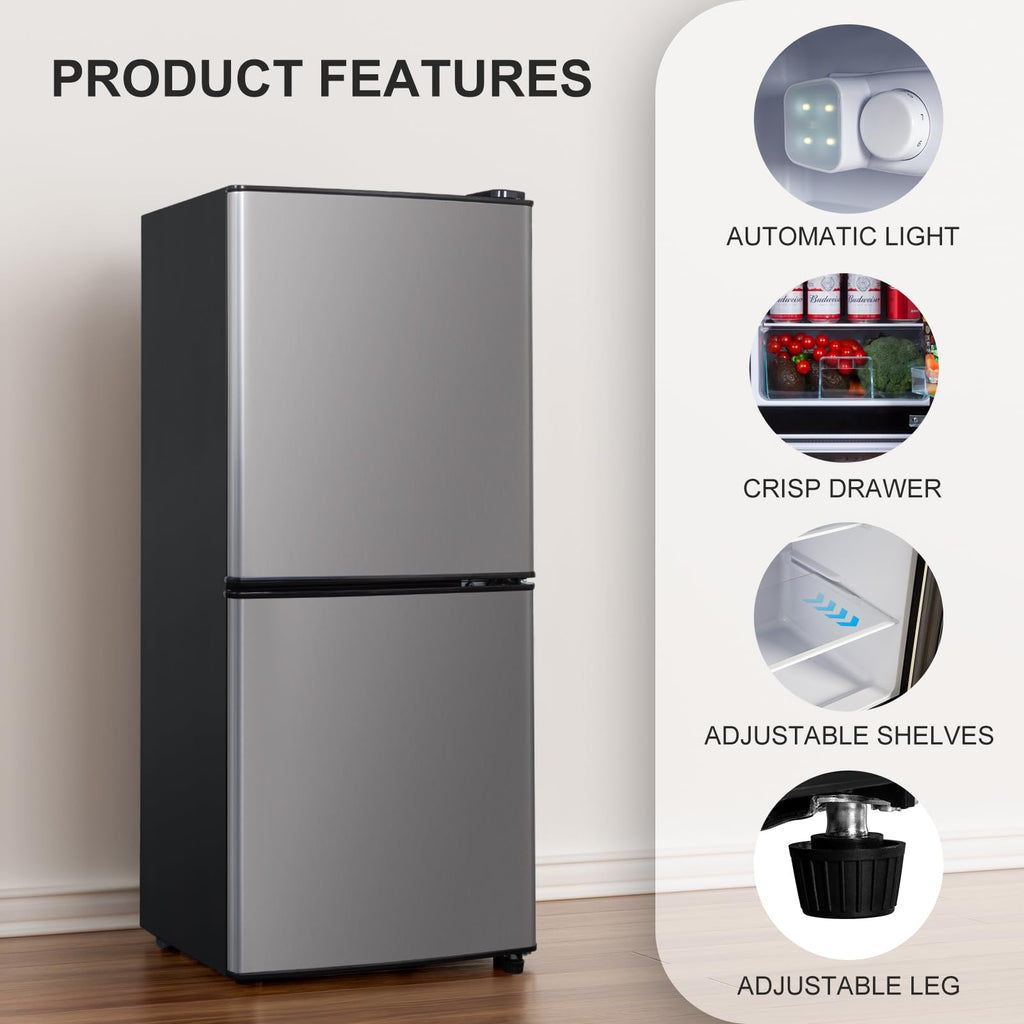 4.2 Cu Ft Mini Fridge for Bedroom, 2 Door Small Fridge, 7 Level Thermostat, LED Light, Small Refrigerator for Bedroom, Office, Dorm