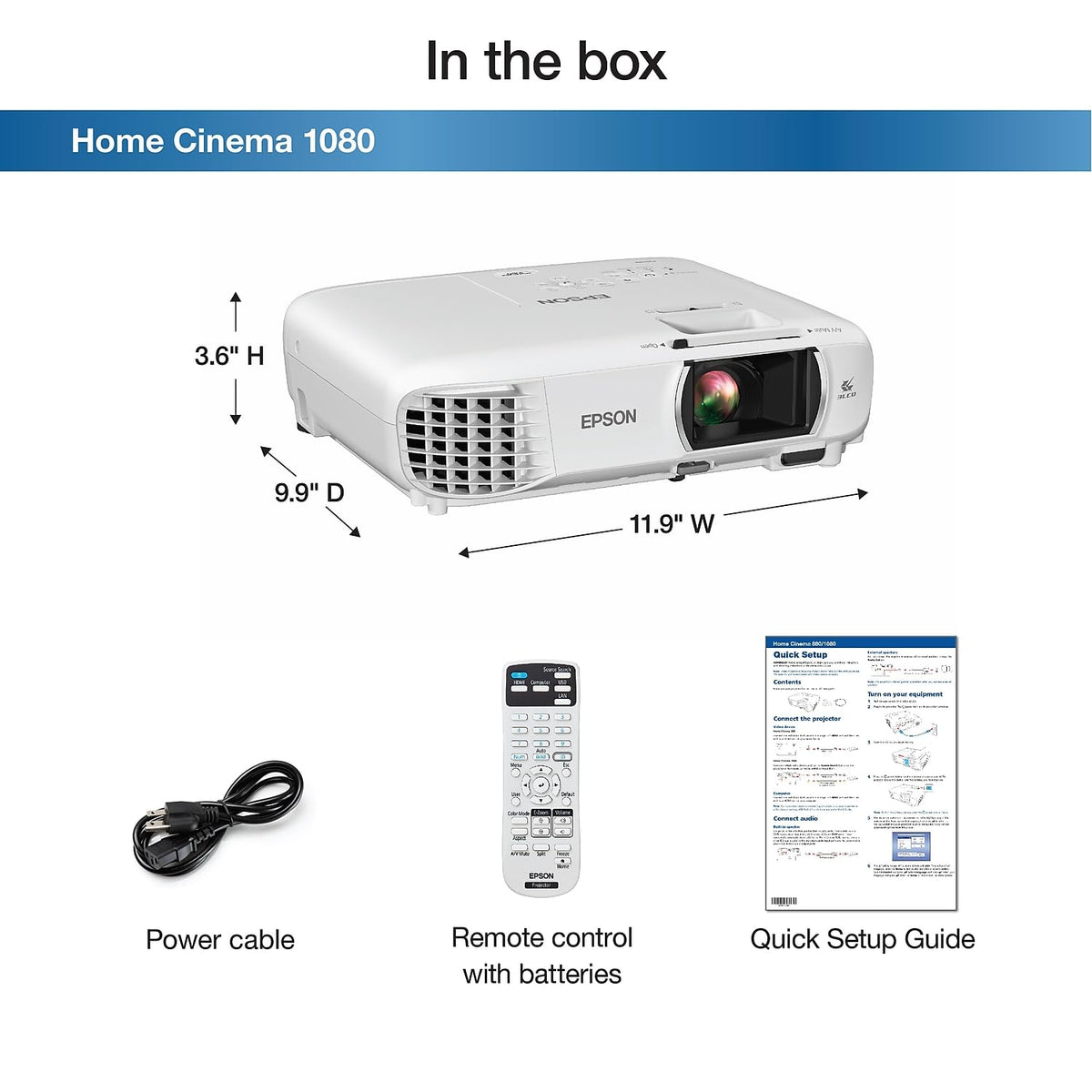 Epson Home Cinema 980 3-Chip 3LCD 1080p Projector, 4,000 Lumens Color and White Brightness, Streaming/Gaming/Home Theater, Built-In Speaker, Auto