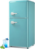 Retro Mini Fridge with Freezer 4.0 Cu. Ft, Small Refrigerator with 7 Level Adjustable Thermostat, Compact Classic Dual Door Fridge Removable Glass