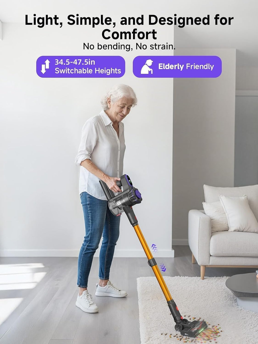 MONSGA Cordless Vacuum Cleaner, 45KPa 400W Stick Vacuum for Home, 50Mins Anti-Tangled Vacuum Cleaner with Charging Dock, Light-Weighted Handheld