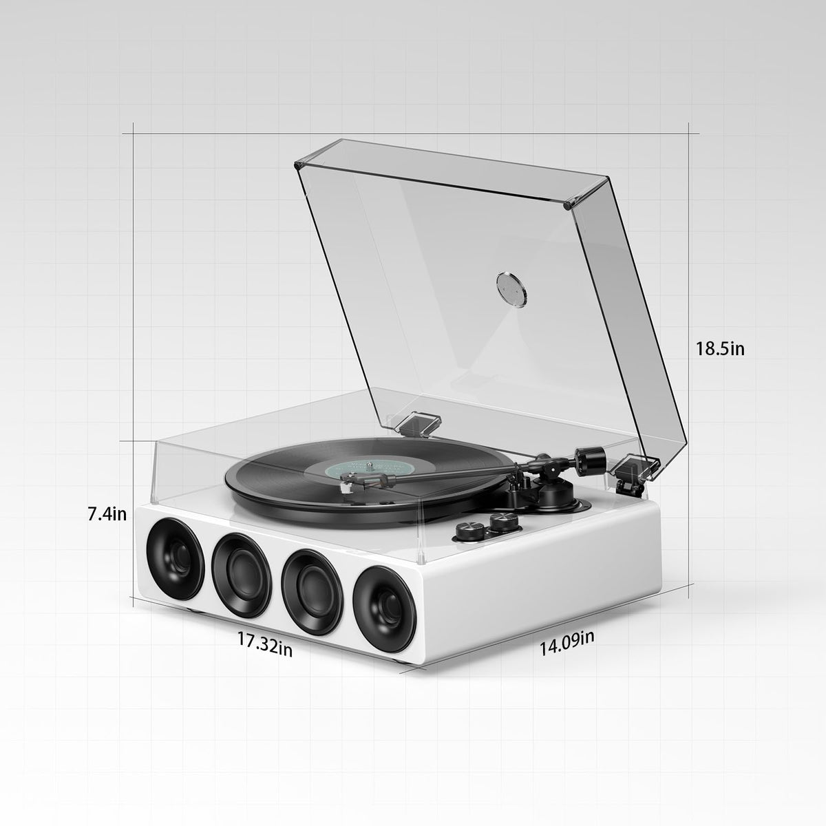 1 by ONE High Fidelity Belt Drive Turntable with Built-in Speakers, Vinyl Record Player with Magnetic Cartridge, Bluetooth Playback and Aux-in