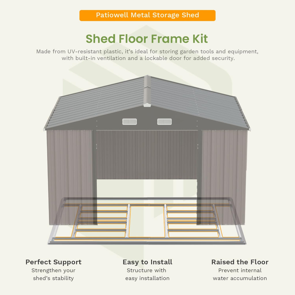 Patiowell 10 x 12 FT Metal Storage Shed for Outdoor, Steel Yard Shed with Design of Lockable Doors, Utility and Tool Storage for Garden, Backyard
