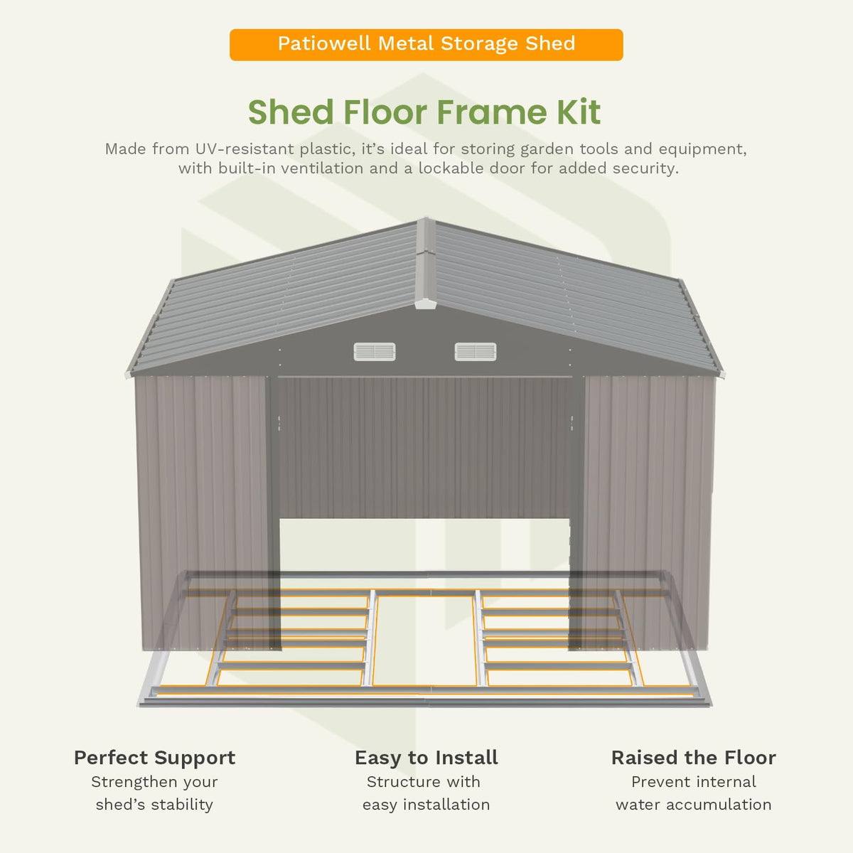 Patiowell 10 x 12 FT Metal Storage Shed for Outdoor, Steel Yard Shed with Design of Lockable Doors, Utility and Tool Storage for Garden, Backyard