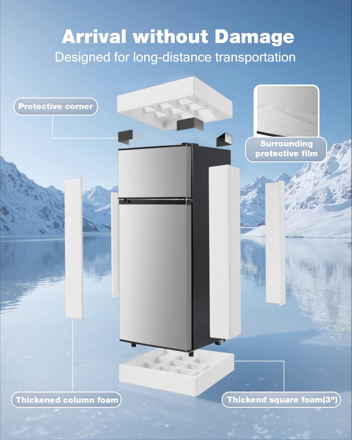 Double Door Refrigerator with Freezer, 3.5 Cu.Ft, Small Fridge with Freezer, 7 Settings Temperature Adjustable, Mini Refrigerator for Office Dorm