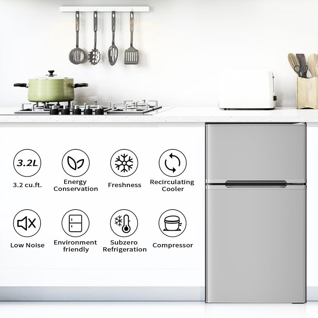 Antarctic Star Compact Refrigerator,3.2 Cu.Ft. Mini Separate Freezer Double 2-Door,Adjustable Removable Shelves for Basement,Apartment,Dorm,Office