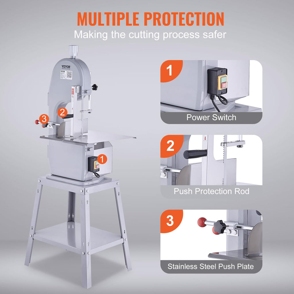 Commercial Electric Meat Bandsaw, 1500W Stainless Steel Countertop Bone Sawing Machine, Workbeach 19.3" x 15", 0.16-7.9 Inch Cutting Thickness