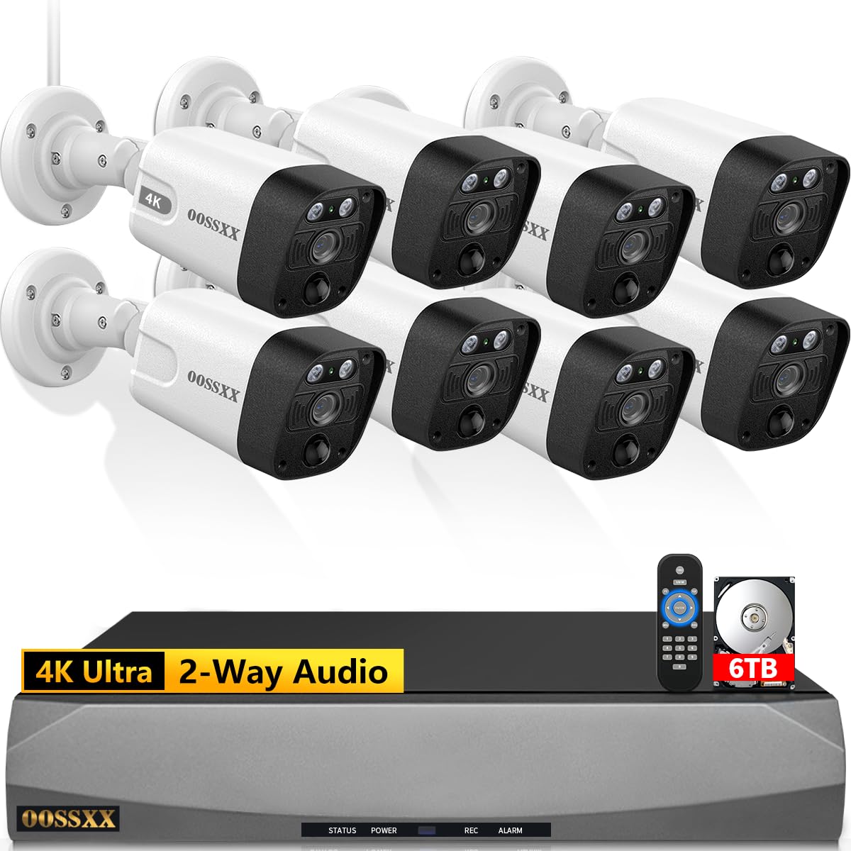 OOSSXX (4K/8.0 Megapixel & 130 Ultra Wide-Angle) 2-Way Audio PoE Outdoor Home Security Camera System Wired Outdoor Video Surveillance IP Cameras