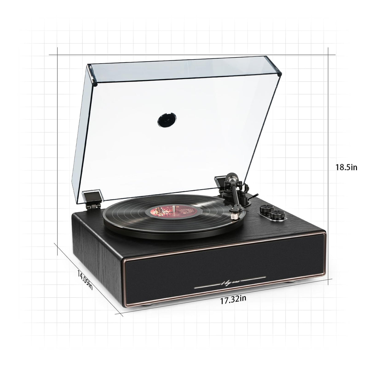 1 by ONE High Fidelity Belt Drive Turntable with Built-in Speakers, Vinyl Record Player with Magnetic Cartridge, Bluetooth Playback and Aux-in