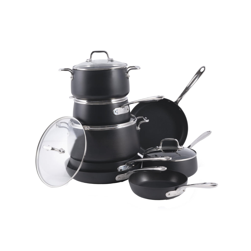 All-Clad HA1 Hard Anodized Nonstick Pots and Pans Set Non Stick Cookware Sets, Oven Broiler Safe 500F, Black