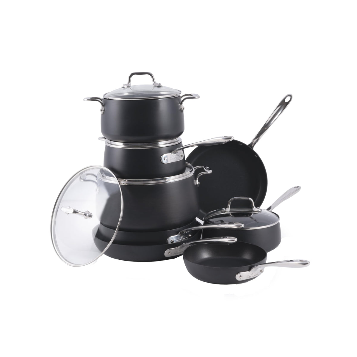 All-Clad HA1 Hard Anodized Nonstick Pots and Pans Set Non Stick Cookware Sets, Oven Broiler Safe 500F, Black