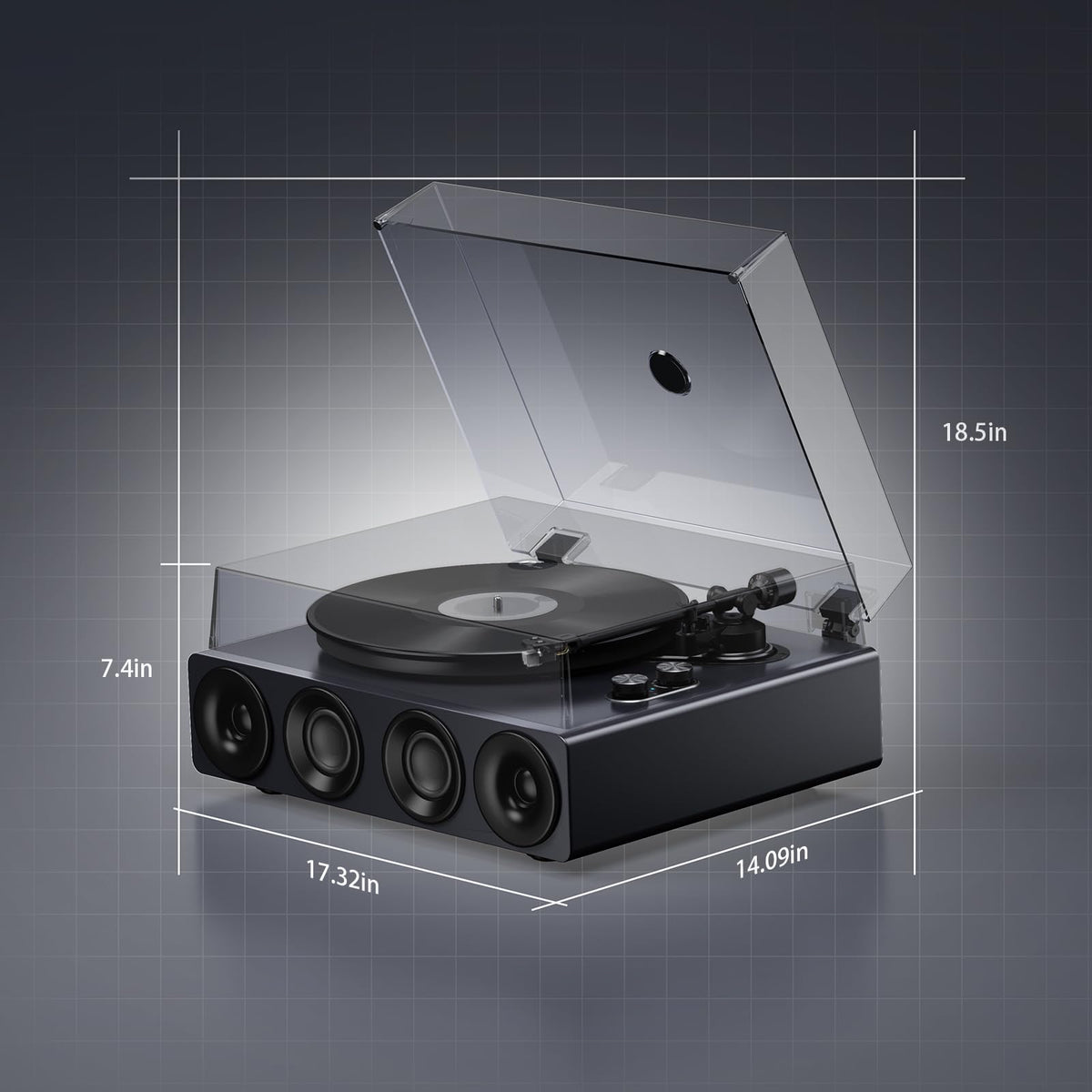 1 by ONE High Fidelity Belt Drive Turntable with Built-in Speakers, Vinyl Record Player with Magnetic Cartridge, Bluetooth Playback and Aux-in
