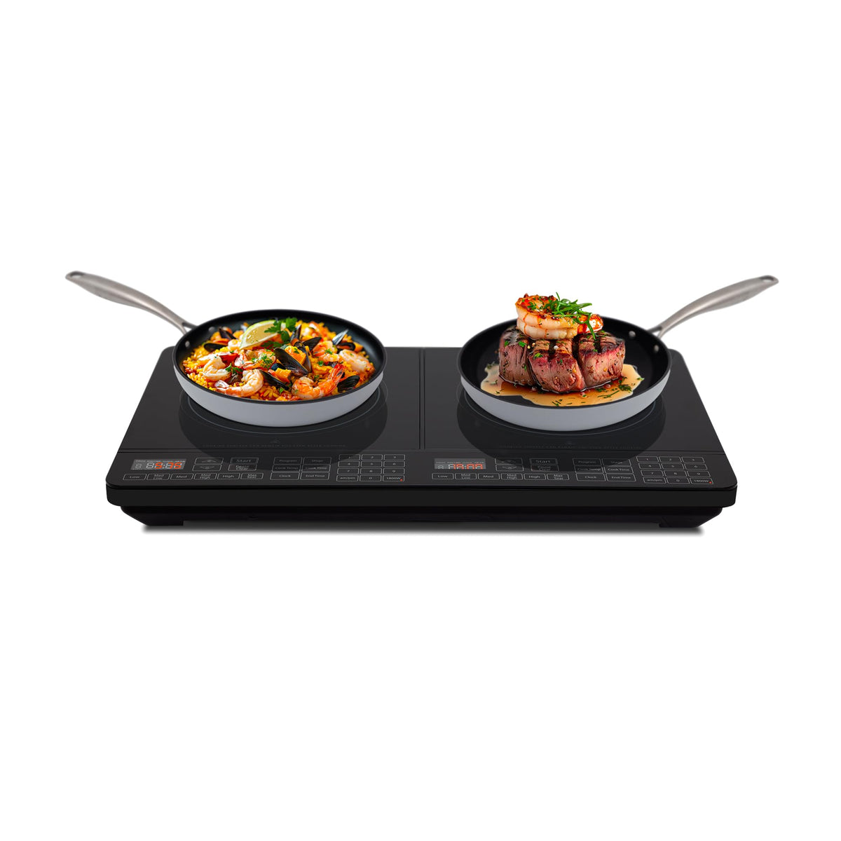 Nuwave Double Cooktop Induction Countertop Burner, Portable, 900 & 1800W, 100F to 575F, Large 8 Heating Coil, 50 Pre-Programmed Settings, Shatter