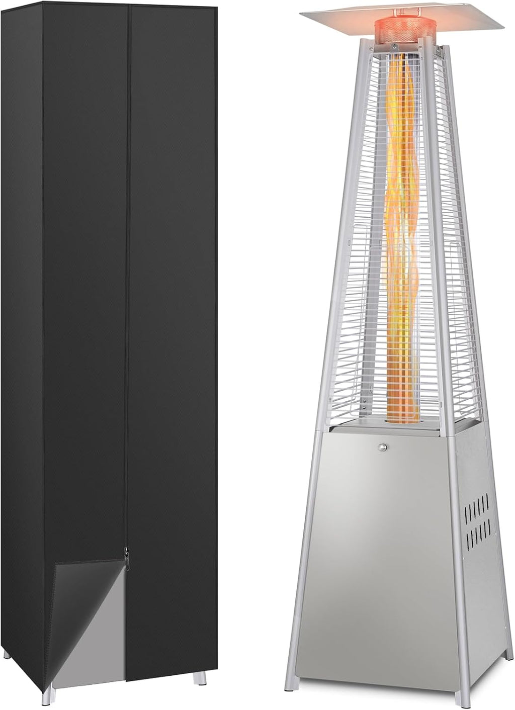 Hykolity 48000 BTU Pyramid Patio Heater, Outdoor Propane Heaters with Wheels and Cover, Glass Tube Propane Patio Heater for Backyard, Garden, Porch