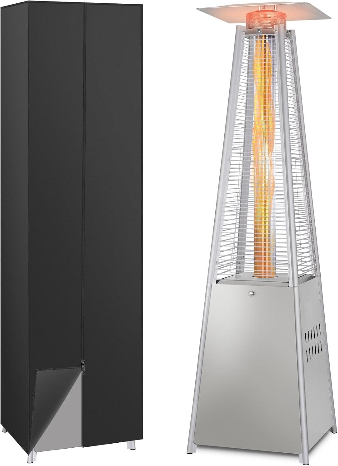 Hykolity 48000 BTU Pyramid Patio Heater, Outdoor Propane Heaters with Wheels and Cover, Glass Tube Propane Patio Heater for Backyard, Garden, Porch