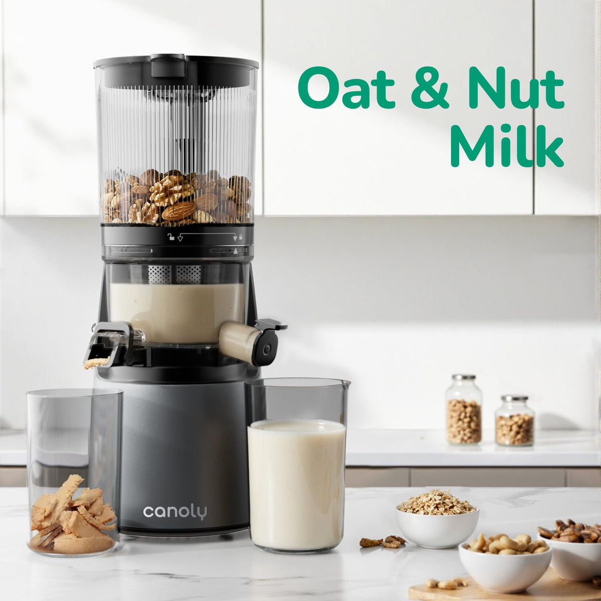Canoly C16 Cold Press Juicer, with a 6" Wide Chute & Self-Precut, 3-in-1 Strainers (Juice & Sorbet & Nut Milk), BPA-Free Construction, Powered by a