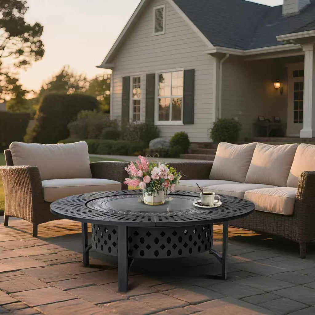 47 Inch Fire Pit with 2 Grills, Wood Burning Fire Pits for Outside with Lid & Poker, BBQ& Outdoor Firepit & Round Metal Table 3 in 1 for Patio