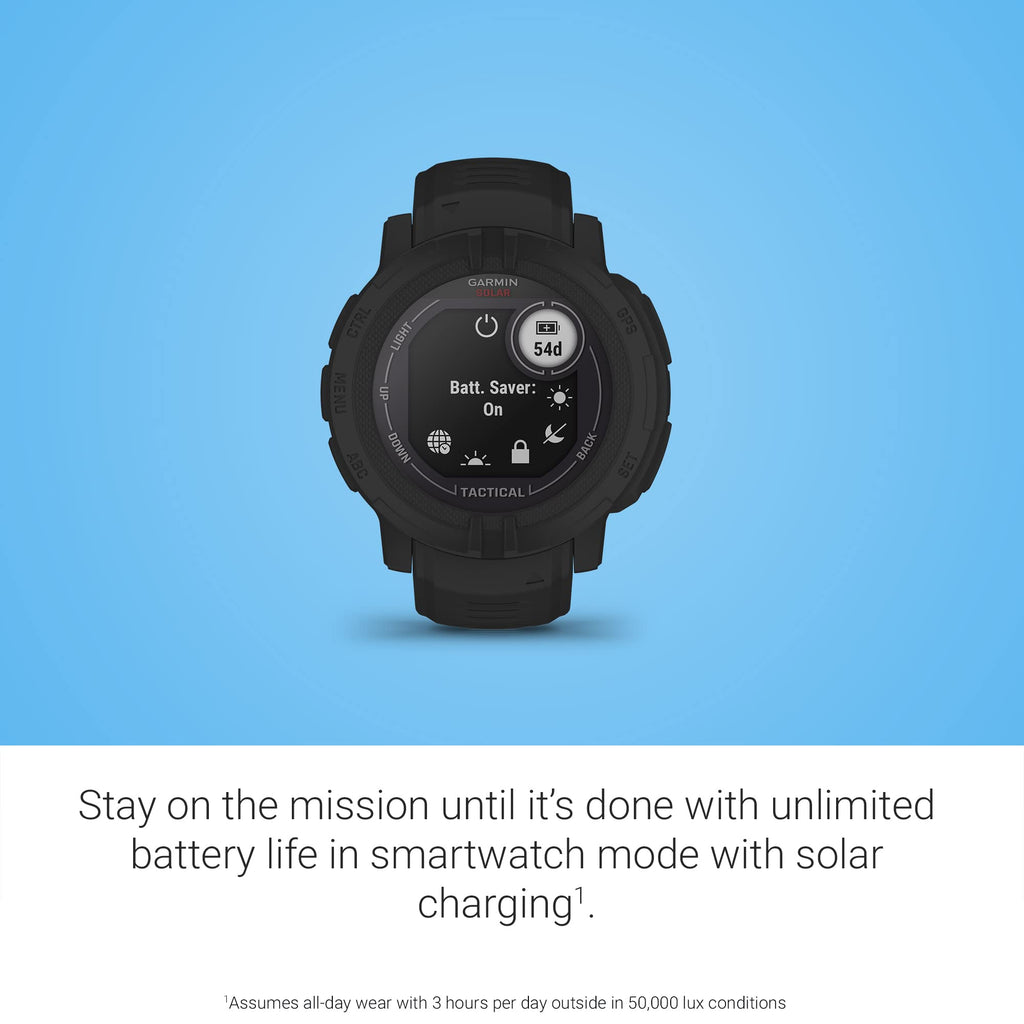 Garmin Instinct 2 Solar, Smaller-Sized Rugged Outdoor Watch with GPS, with Solar Charging Capabilities, Built for All Elements, Multi-GNSS Support