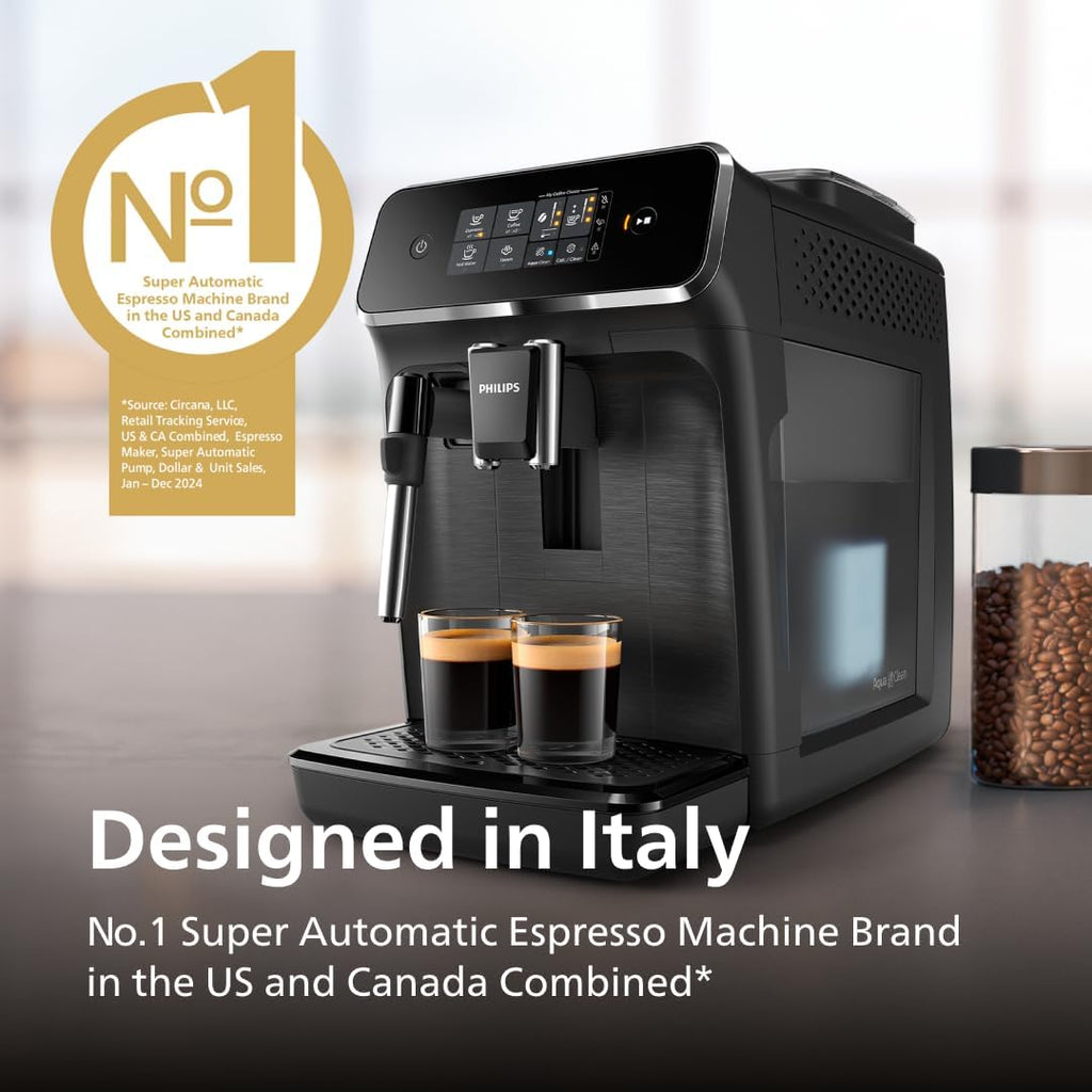 Philips 2200 Series Fully Automatic Espresso Machine, Classic Milk Frother, 2 Coffee Varieties, Intuitive Touch Display, 100% Ceramic Grinder