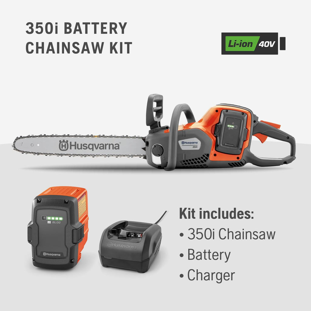 Husqvarna Power Axe 350i Cordless Electric Chainsaw, 18 Inch Chainsaw with Brushless Motor and Quiet Superior Cutting Power, 40V Lithium-Ion 7.5 Ah