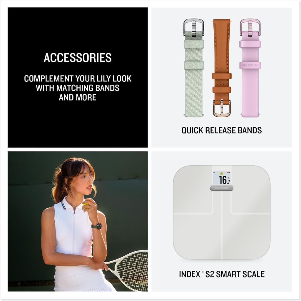 Garmin Lily® 2 Active, Small and Stylish Smartwatch, Built-in GPS, Hidden Display, Patterned Lens, Up to 9 Days Battery Life, Lunar Gold with