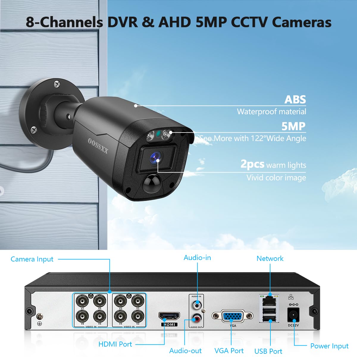 Full HD 5MP Definition Wired Security Camera System Outdoor Surveillance Cameras CCTV Camera Home Security System Outside Surveillance Video