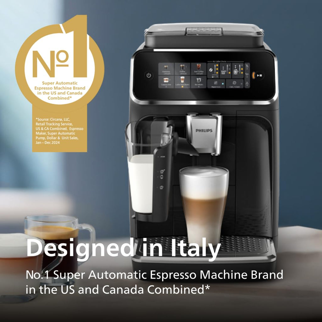 Philips 3300 Series Fully Automatic Espresso Machine with LatteGo Milk System and integrated grinder, 6 Hot & Iced Coffee Pre-Sets, 40% Quieter