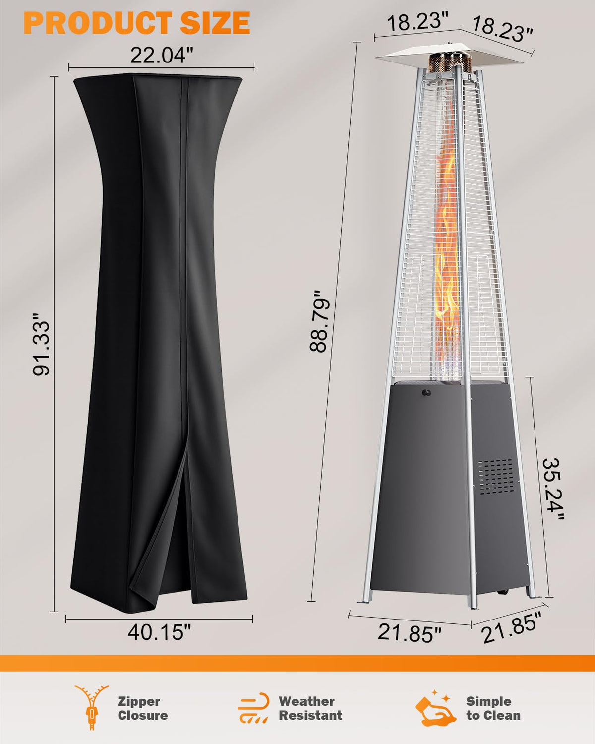 Pyramid Patio Heater, 48000 BTU Fast Heating Outdoor Heater for Large Spaces with Wheels & Weatherproof Cover, Triple Protection System for