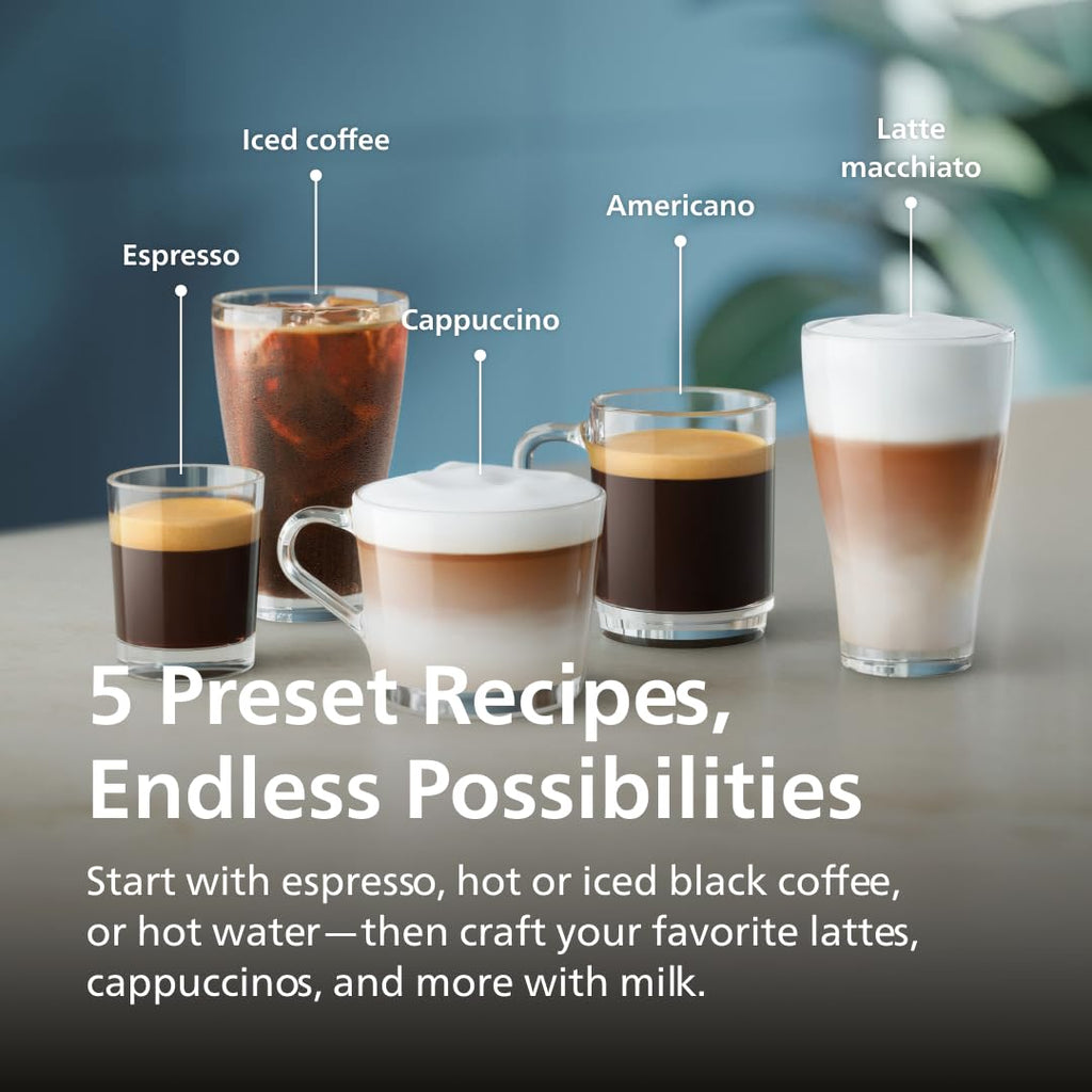 Philips 3300 Series Fully Automatic Espresso Machine with LatteGo Milk System and integrated grinder, 6 Hot & Iced Coffee Pre-Sets, 40% Quieter