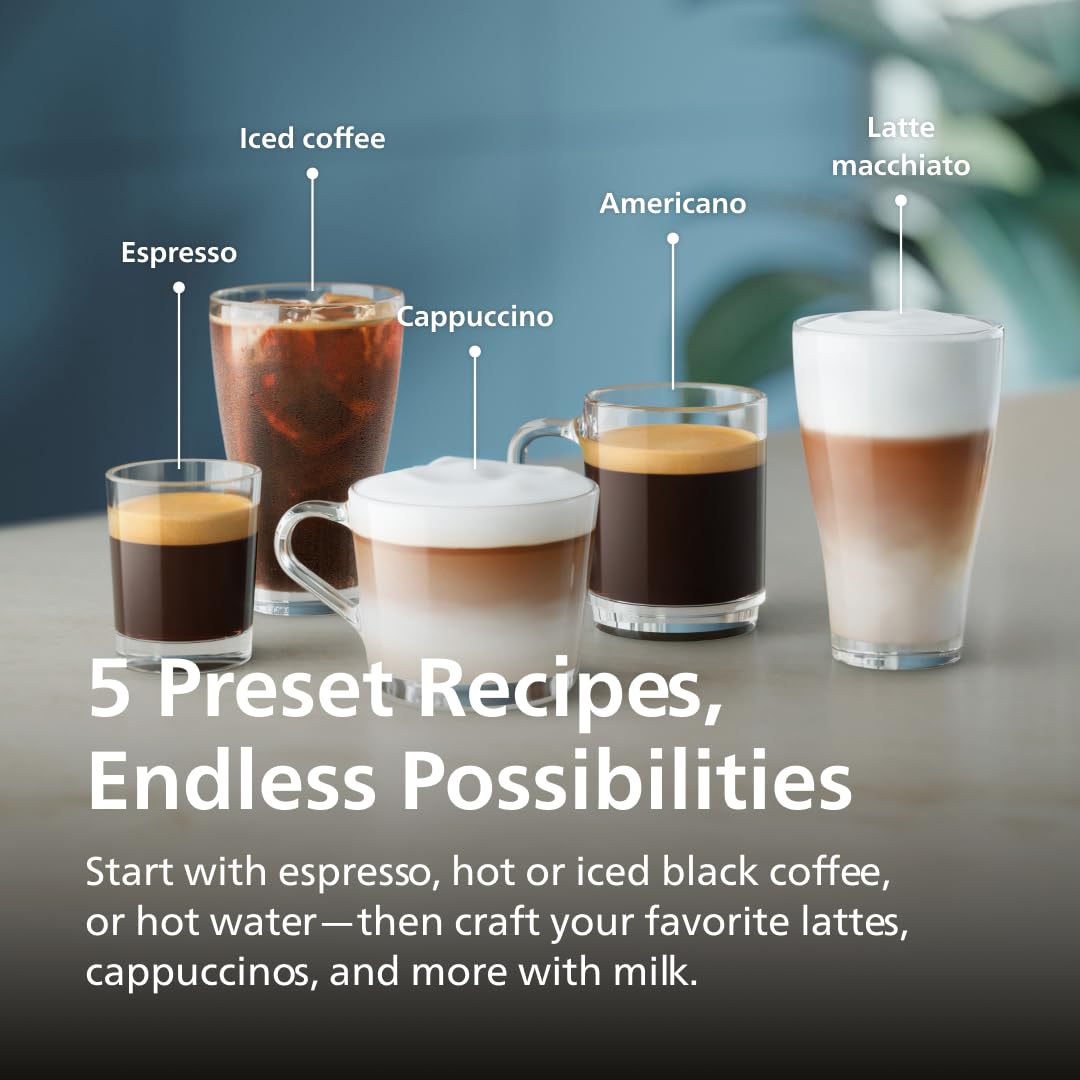 Philips 3300 Series Fully Automatic Espresso Machine with LatteGo Milk System and integrated grinder, 6 Hot & Iced Coffee Pre-Sets, 40% Quieter