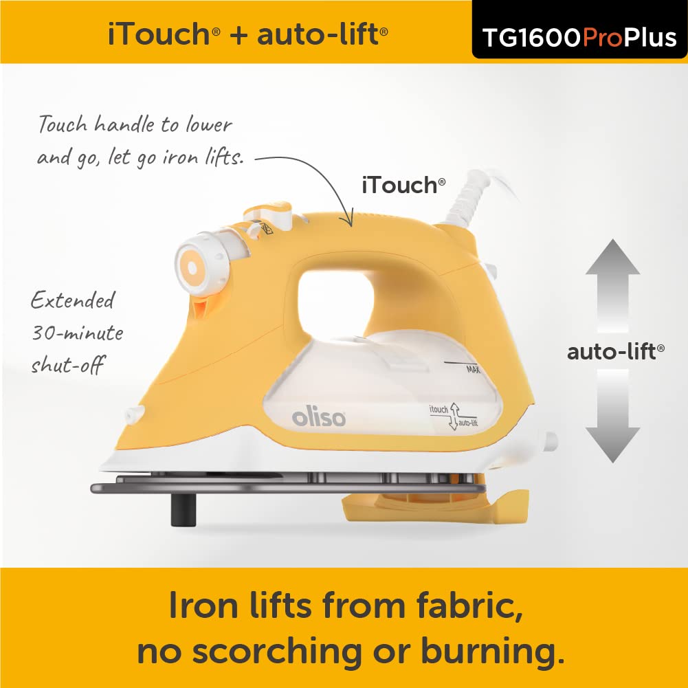 oliso TG1600 ProPlus Smart Iron with Auto-Lift C 1800 Watt Steam Iron for Clothes, Sewing, Quilting & Crafting C Diamond Ceramic-Flow Soleplate