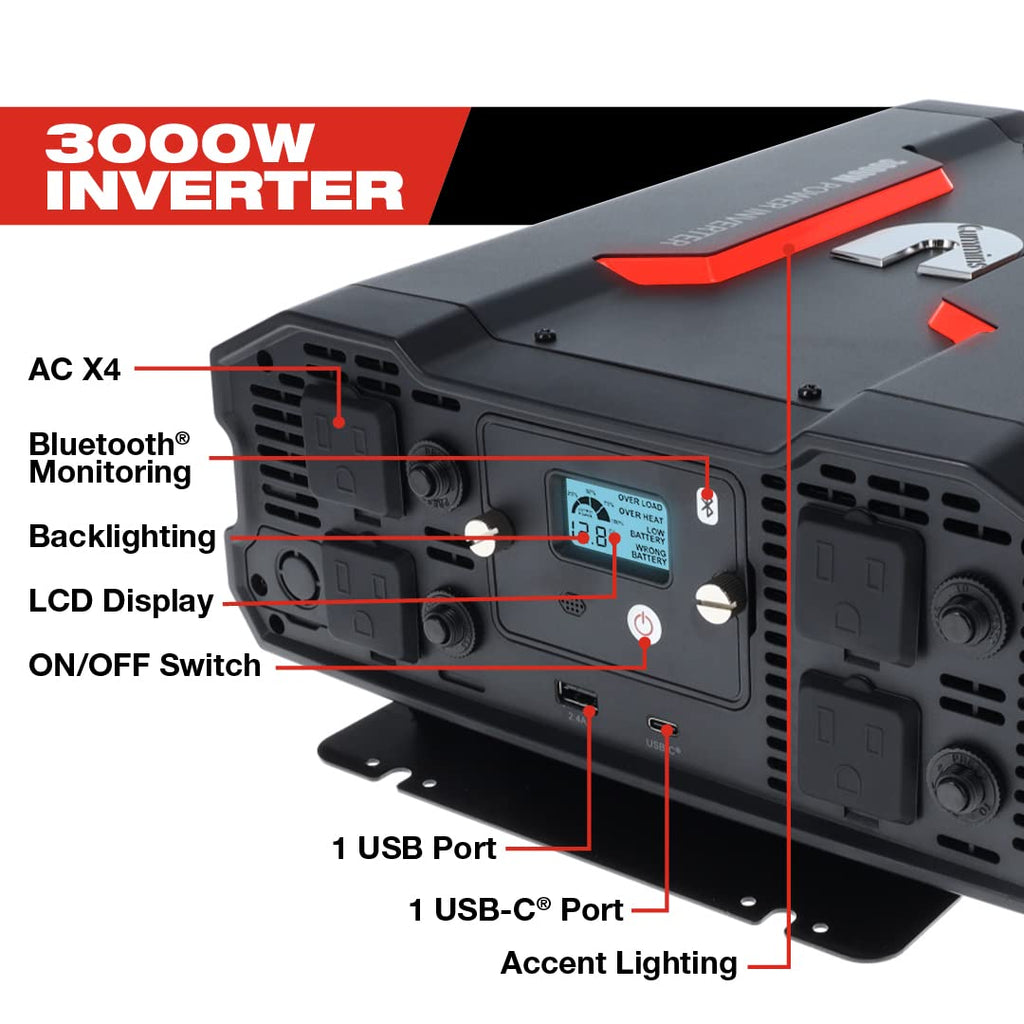 Cummins 5000 Watts Inverter Modified Sine Wave Truck Inverter 12 Volts to 110 Volts Four AC Outlets Two USB Ports (Plus Cable Kit)- CMN5000W