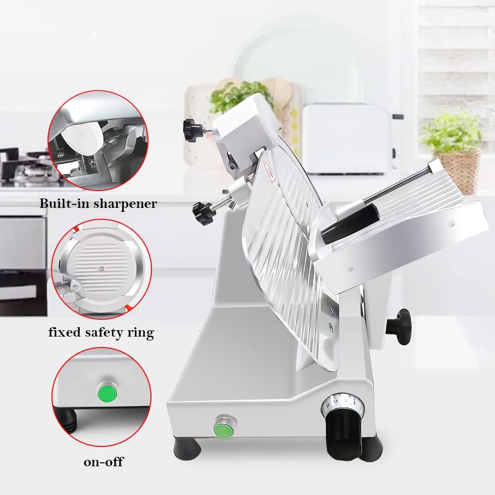 Meat Slicer10-inch 340W Home Use and for Commercial Electric Food Slicer with Chromium-plated Steel Blade and Built-in Sharpening Stone Easy to Clean