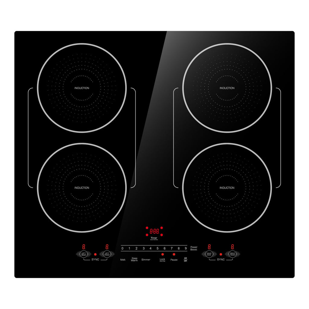30 Inch Induction Cooktop 4 Burners, Flat Glass Top Electric Stove Hob with Bridge-SYNC, 3 Preset Modes Booster, Timer, Pause, Child Lock, Drop in