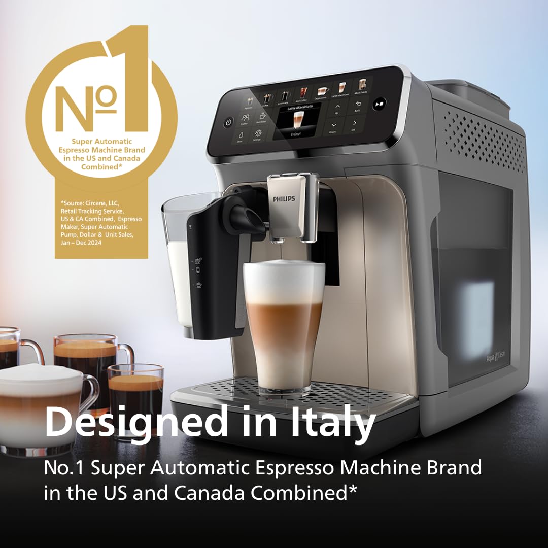 Philips 4400 Series Fully Automatic Espresso Machine, LatteGo Milk System, Integrated Grinder, 12 Hot & Iced Coffee Pre-Sets, Quick Start, SilentBrew
