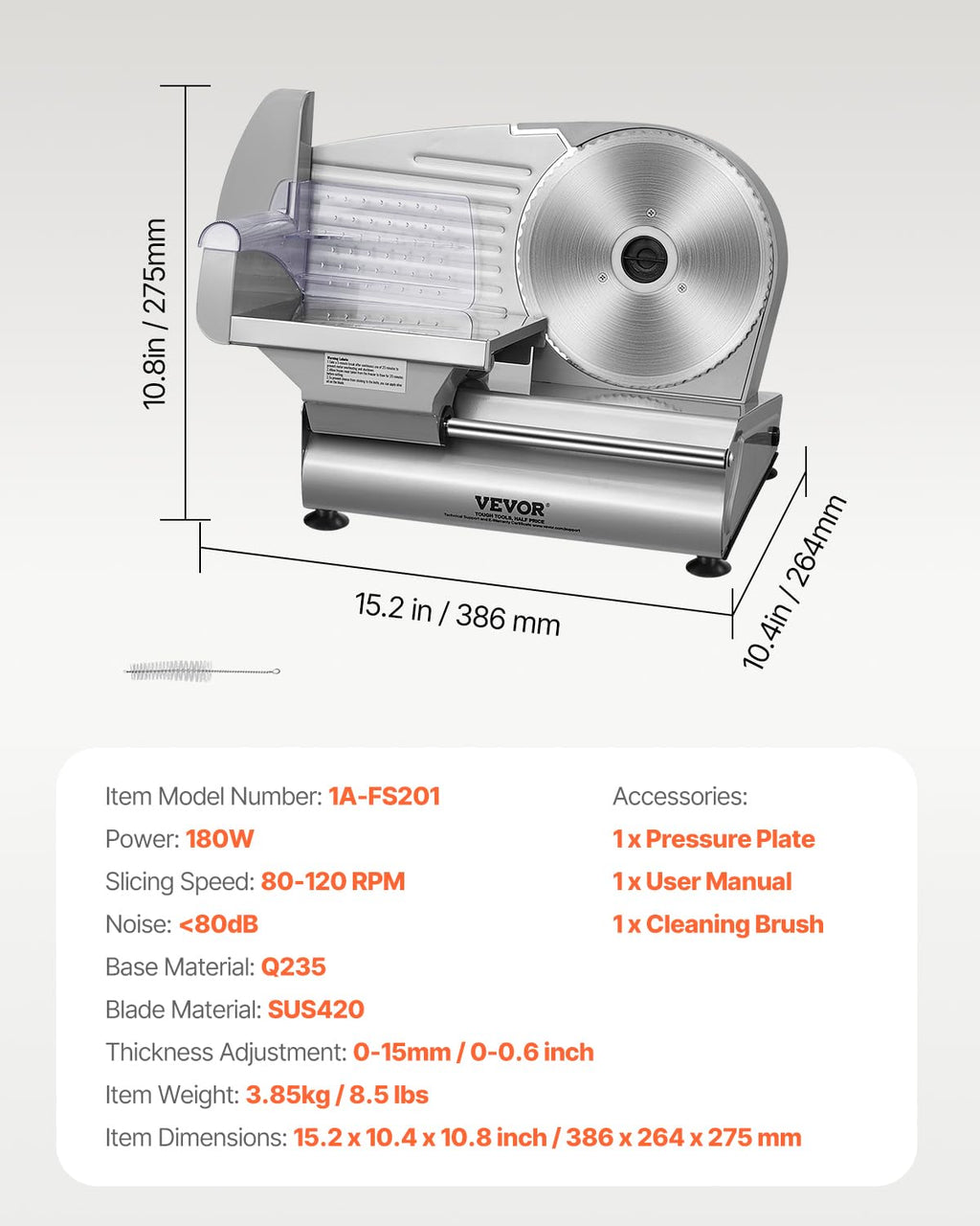 VEVOR Commercial Meat Slicer, 10 inch Electric Food Slicer, 240W Frozen Meat Deli Slicer, Premium Chromium-plated Steel Blade Semi-Auto Meat Slicer