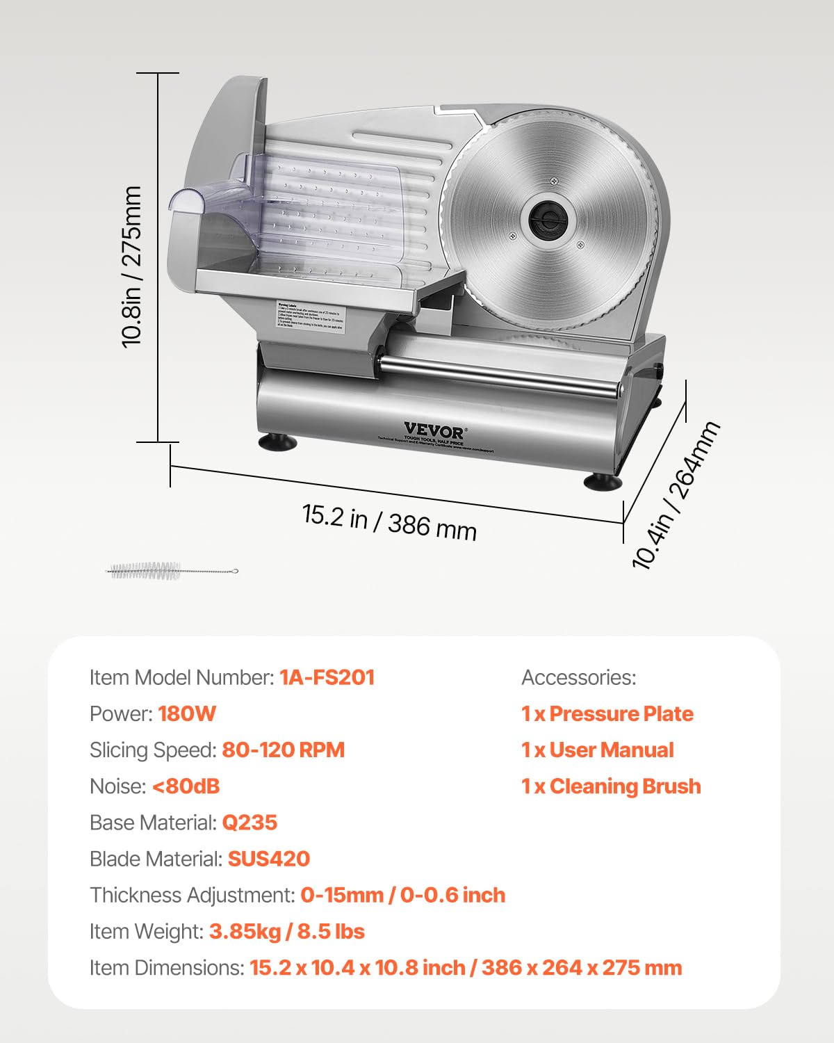 VEVOR Commercial Meat Slicer, 10 inch Electric Food Slicer, 240W Frozen Meat Deli Slicer, Premium Chromium-plated Steel Blade Semi-Auto Meat Slicer