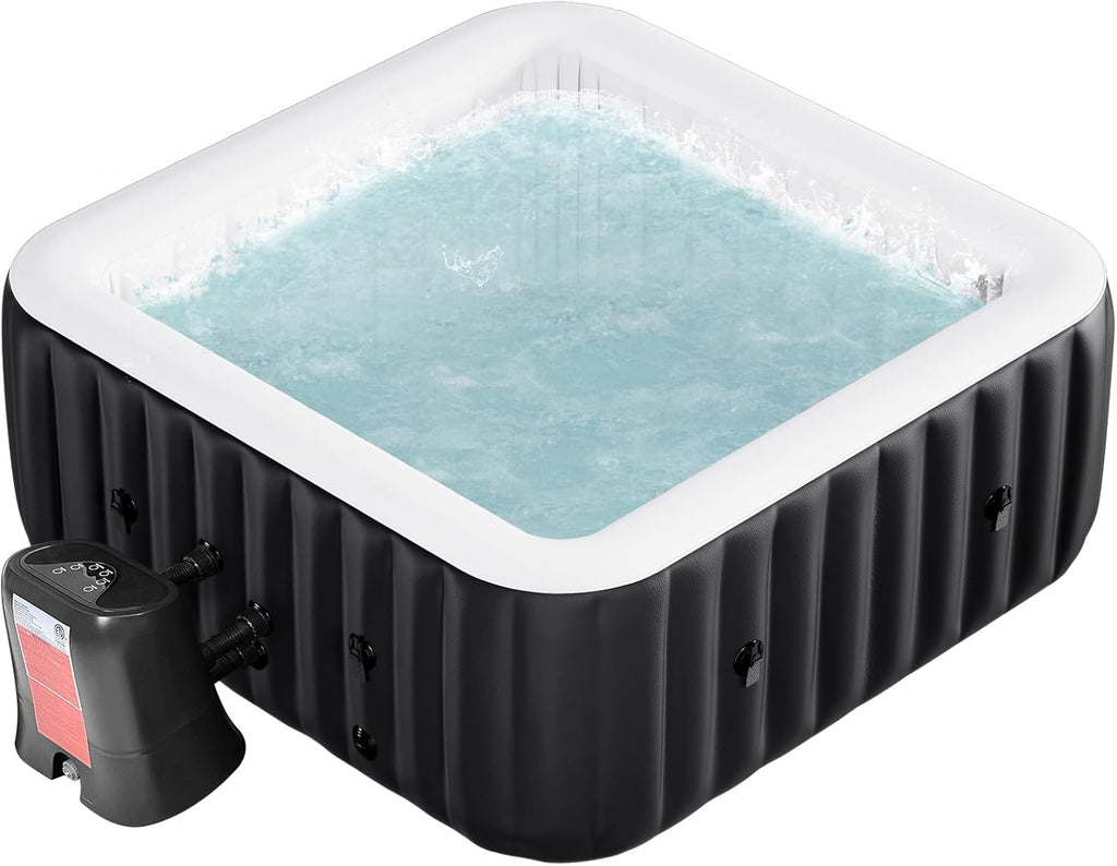 Blow Up Inflatable Hot Tub, 4-6 Person Large Square Portable Hot Tub, Leak-Proof PVC Outdoor Spa with 130 Air Jets, Heater Pump and Insulated Cover