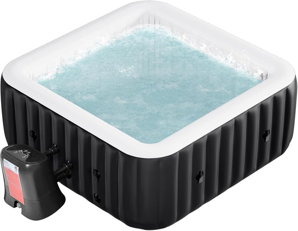 Blow Up Inflatable Hot Tub, 4-6 Person Large Square Portable Hot Tub, Leak-Proof PVC Outdoor Spa with 130 Air Jets, Heater Pump and Insulated Cover